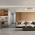 Modern Living and Dining Interior With Pendant Lights TV Wall and Dining Chairs