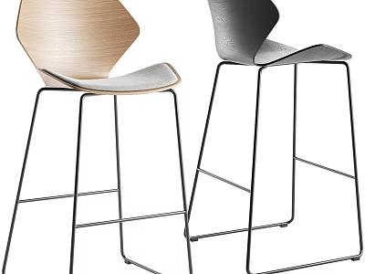 Modern Minimalist Bar Stools With Wooden Backrest Metal Frame And Two Tone Design 3d model