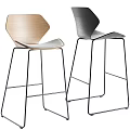 Modern Minimalist Bar Stools With Wooden Backrest Metal Frame And Two Tone Design