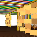 Colorful Sunlight Memory Flipping Pergola Long Corridor With Striped Walls And Benches