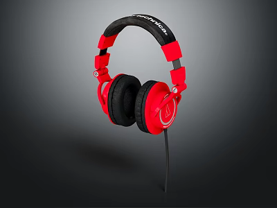 Red And Black Over ear Headphones With Comfortable Ear Cushions And Wired Design 3d model