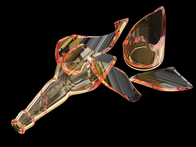 Transparent Shiny Ceramic Vessels Broken Fragments Artistic Display On Black Background 3d model