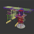 Wooden Elevated Structure With Multiple Levels Railings And Support Beams 3d model