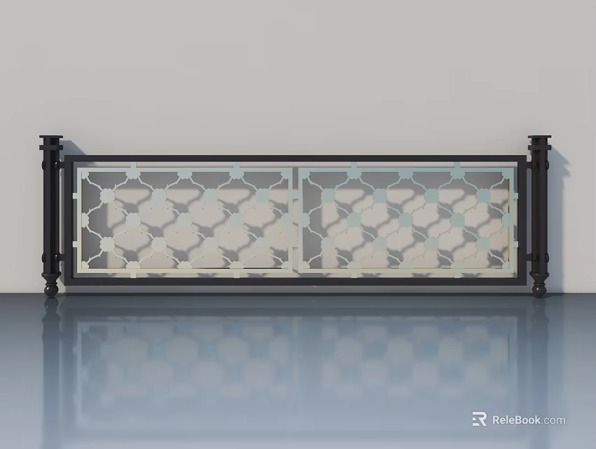 Modern Black Frame Swing Door With Geometric Pattern Glass Design 3d model 