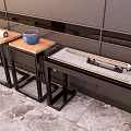 Modern Display Shelves With Black Metal Frame And Glass Layers For Showroom