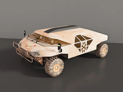 Tan Utility Vehicle With Large Off Road Tires Front Bumper Guard And Geometric Design 3d model