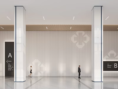 Spacious Bright Modern Business Lobby Reception With Sleek Design And Clear Directional Guide Signs 3d model