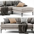 Modern Light Gray Fabric Sectional Sofa Design With Multiple Pillows And Throw Blanket 3d model