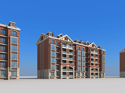 Spacious Detached Villa With Red Brick Exterior Balconies And Gabled Roofs 3d model