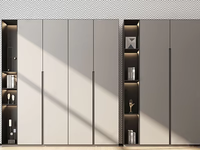 Modern Wardrobe Design With Light Colored Doors Open Shelves And LED Lighting 3d model