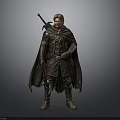 A Male Warrior In Leather Armor With Long Cloak And Metal Arm Guards Holding Axe