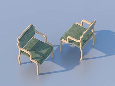 Modern Single Chair With Green Velvet Upholstery And Wooden Armrest Frame 3d model