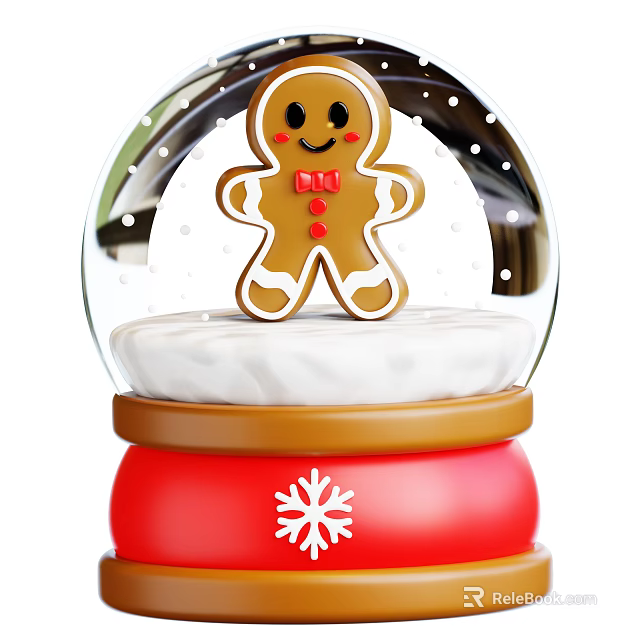 Christmas Themed Ornament Decoration Set With Gingerbread Man Snow Globe Red Base And Snowflake Design 3d model 