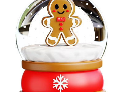 Christmas Themed Ornament Decoration Set With Gingerbread Man Snow Globe Red Base And Snowflake Design 3d model