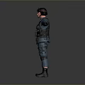 Man Wearing Blue Tactical Uniform With Body Armor Helmet and Outstretched Arms