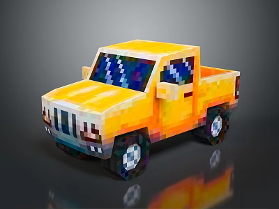 Vibrant Pixel Art Yellow Truck 3D Rendered With Shiny Wheels And Reflective Surface 3d model