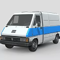 Side View Of Blue And White Commercial Cargo Van For Delivery