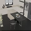 Modern Dining Table Set With Chairs In Contemporary Kitchen Interior Design 3d model