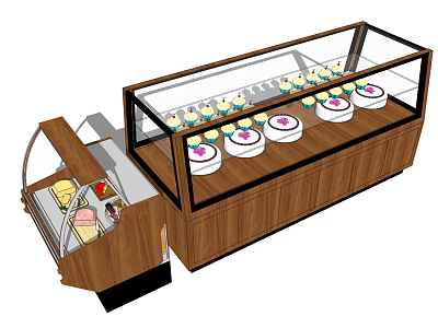 Wooden Display Cabinet Shelves With Glass Door For Cakes Desserts And Ice Cream 3d model