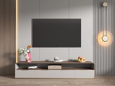 Modern TV Stand with Wall Mounted TV Storage Drawers Decorative Vase and Fruits 3d model