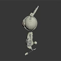 White Mechanical Robot Character Resembling Rabbit With Long Ears Red Eye And Spotted Body