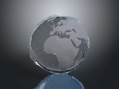 Transparent Crystal Globe Model With Cracked Surface Reflective Base And Dark Background 3d model
