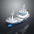 Blue And White Ship Model With Upper Deck Antennas And Navigation Equipment