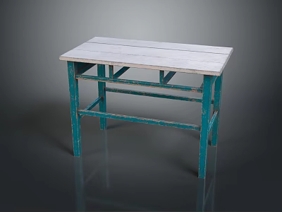 Vintage Wooden Desk With Green Legs And Simple Design For Home Office 3d model