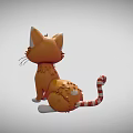 Adorable Cartoon Orange And White Cat With Striped Tail Sitting Pose Big Eyes