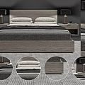 Modern Double Bed Featuring Gray Headboard Plush Pillows Nightstand Lamps And Gray Rug
