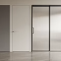 Modern Sliding Door With Vertical Striped Glass And Black Frame For Interior Design