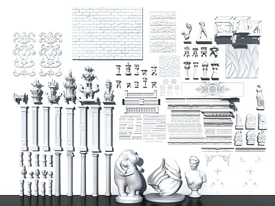 Classical Roman Columns Featuring Ornamental Patterns Design Sketches and Sculptural Elements 3d model