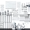 Classical Roman Columns Featuring Ornamental Patterns Design Sketches and Sculptural Elements 3d model