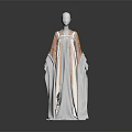 Elegant Long Robe With Orange Patterned Top And Light Gray Flowy Design