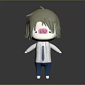 Cartoon Character With Light Gray Hair Pink Facial Stripes White Shirt Blue Tie Blue Pants