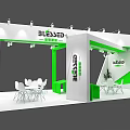 Blessed Brand Exhibition Booth With Green White Design Tables Chairs And Plants
