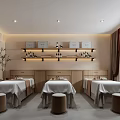 Traditional Chinese Ai Ren Tang Interior With Wooden Furniture Reception Desk And Plants