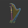 Elegant Blue Copper Harp With Pink Heart Decoration And String Details