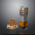 Gold Brend Orange Beverage in Orange Packaging with Small Glass Cup and Patterned Coaster