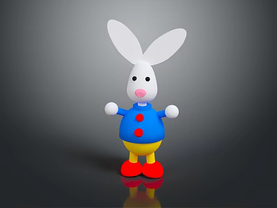 Cartoon Rabbit Character with Long White Ears Blue Shirt Red Buttons Yellow Pants Red Shoes 3d model