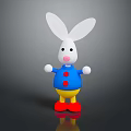 Cartoon Rabbit Character with Long White Ears Blue Shirt Red Buttons Yellow Pants Red Shoes