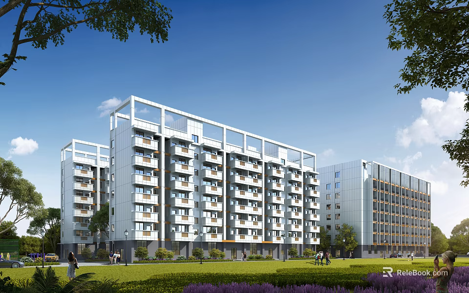 Aerial Planning of Modern Residential Area With Green Lawns and Walkways 3d model 