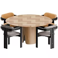 Modern Round Dining Table Set With Wooden Herringbone Top And Four Multi Colored Chairs 3d model