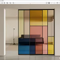 Colorful Glass Sliding Door as Modern Interior Partition With Living Room View