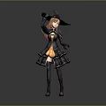 Anime Style Game Movie Witch Character in Black and Orange Outfit Holding Broomstick