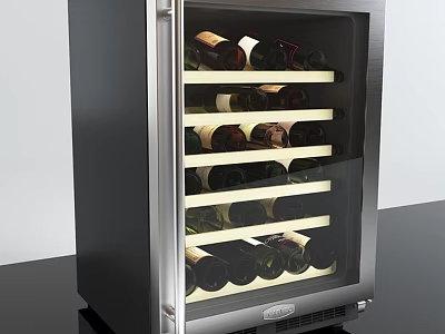 Stainless Steel Wine Cooler with Glass Door Layered Shelves and Interior Lighting Holding Wine Bottles 3d model