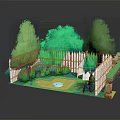 Cartoon Scene With Green Trees White Fence Circular Area And Grass