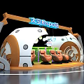 Futuristic Space Capsule Interior Design With Orange Seats And Circular Windows 3d model