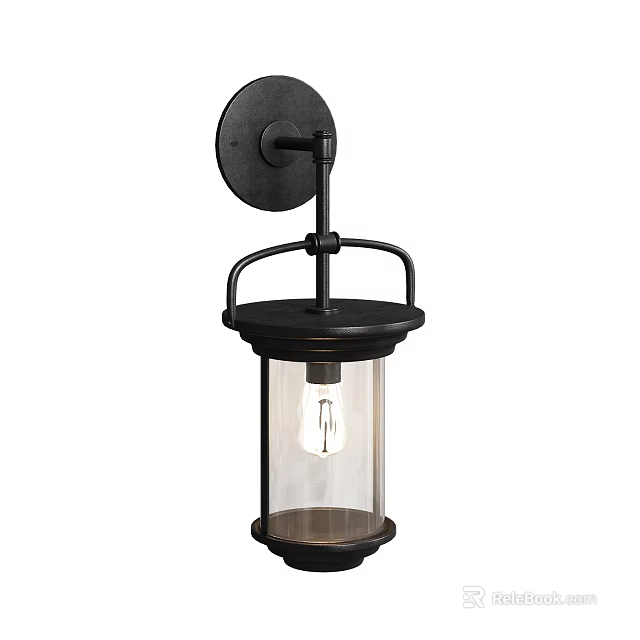 Black Metal Wall Sconce With Clear Glass Shade And Mounting Base Design 3d model 