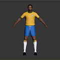 A Man In Brazilian Football Jersey Yellow Shirt Blue Shorts White Socks And Black Shoes